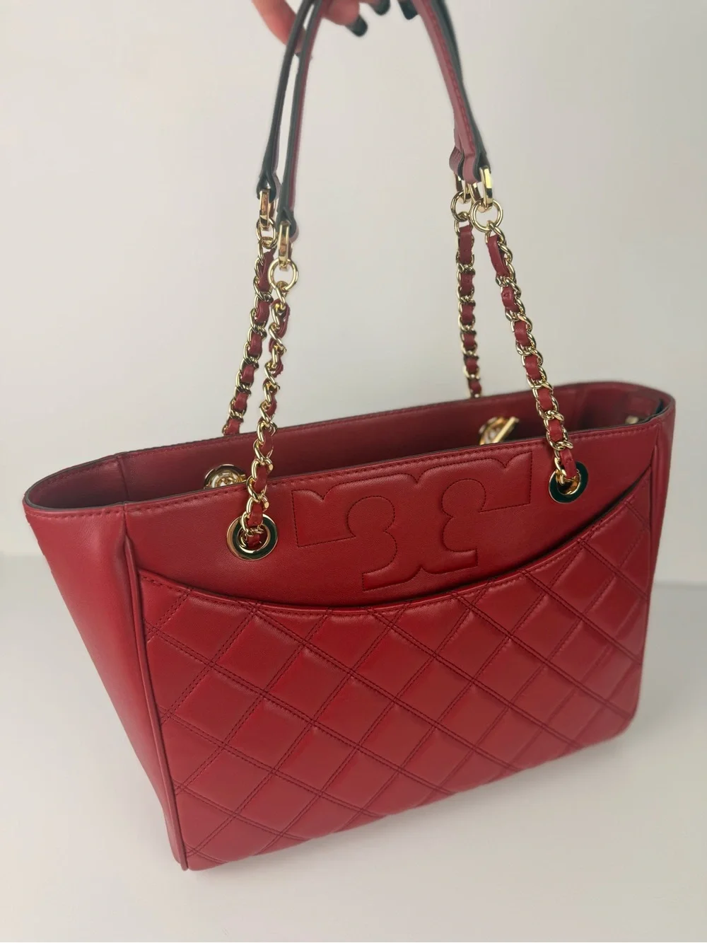 Tory Burch Savannah Small Flat Tote Redstone Red Gold Hardware $498
